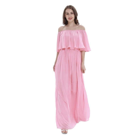 Women's Beach Wedding Off-Shoulder Long Ruffle Floor Length Bridesmaid Dress