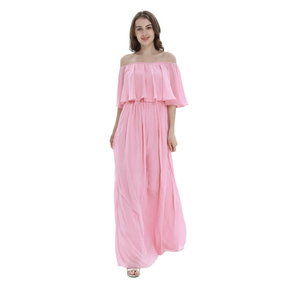 Women's Beach Wedding Off-Shoulder Long Ruffle Floor Length Bridesmaid Dress