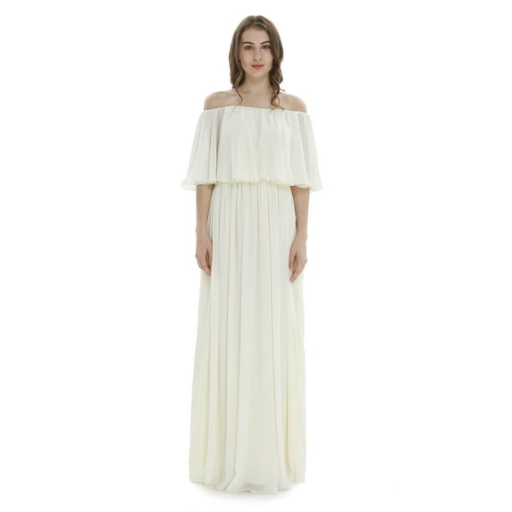 Women's Beach Wedding Off-Shoulder Long Ruffle Floor Length Bridesmaid Dress