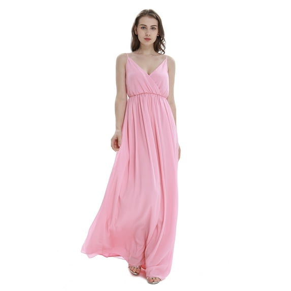 Women's Beach Wedding V Neck Spaghetti Strap Floor Length Bridesmaid Dress