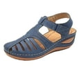 thumbnail image 1 of Women's Beach Wedge Sandals Close-toe Spring Summer Fashion Ankle Strap Platforms & Wedges for Women, Blue 7, 1 of 4