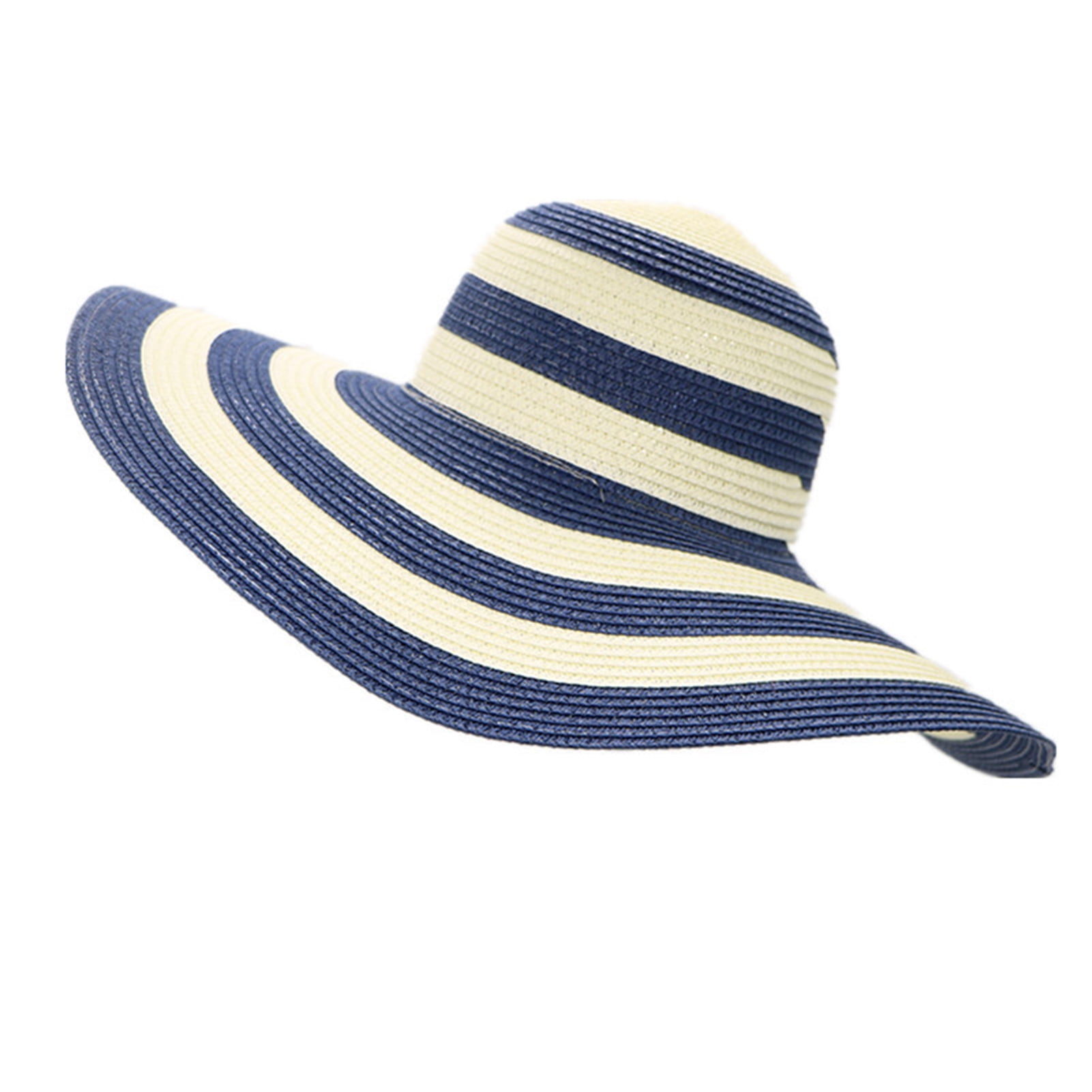 Hesroicy Women Sun Hat Stripe Portable Foldable Fasten Tape