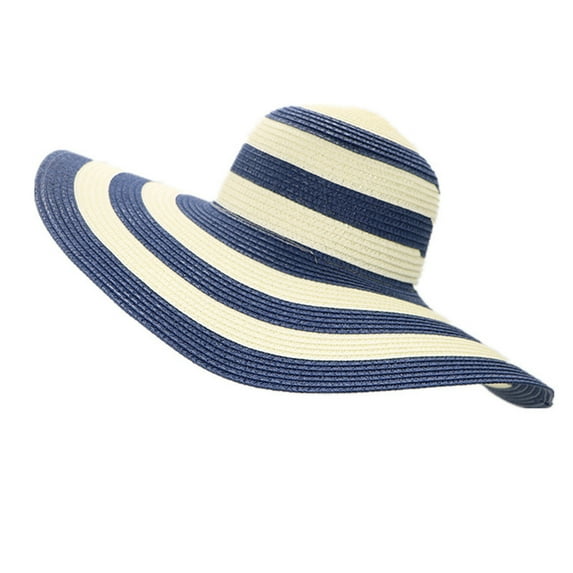 Women's Beachwear Sun Hat Stripe Striped Straw Hat Floppy Beach Hat Foldable Wide Brim Cap for Summer