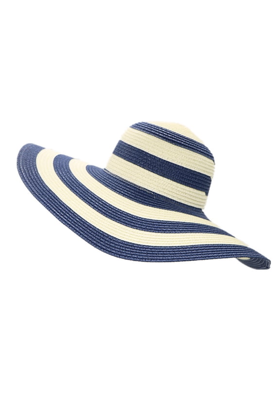 Women's Beachwear Sun Hat Stripe Striped Straw Hat Floppy Beach Hat Foldable Wide Brim Cap for Summer