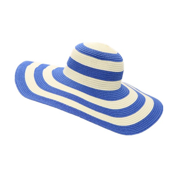 Women's Beachwear Sun Hat Stripe Striped Straw Hat Floppy Beach Hat Foldable Wide Brim Cap for Summer