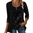 thumbnail image 1 of Women's Bead Panel Button Long Sleeved Top T Shirt, 1 of 2
