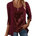 thumbnail image 1 of Women's Bead Panel Button Long Sleeved Top T Shirt, 1 of 2