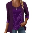 thumbnail image 1 of Women's Bead Panel Button Long Sleeved Top T Shirt, 1 of 2