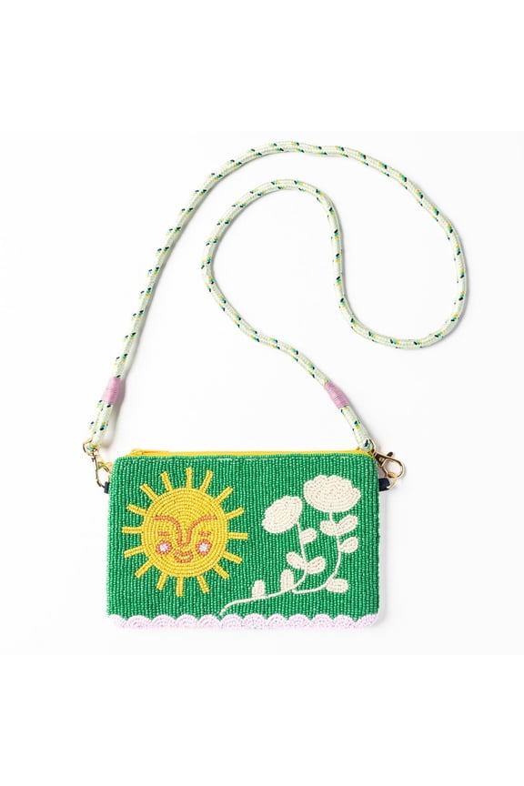 Women's Handmade Sunflower Seed Beaded Clutch Bag with Shoulder Strap