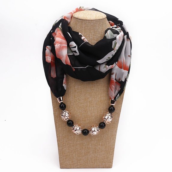 Women’s Beaded Infinity Scarf Necklace Accessory Casual Daily Spring Summer 2026 Black