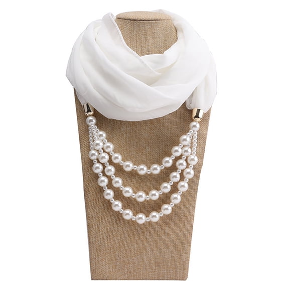 Women’s Beaded Infinity Scarf Necklace Accessory Casual Daily Spring Summer 2026 White