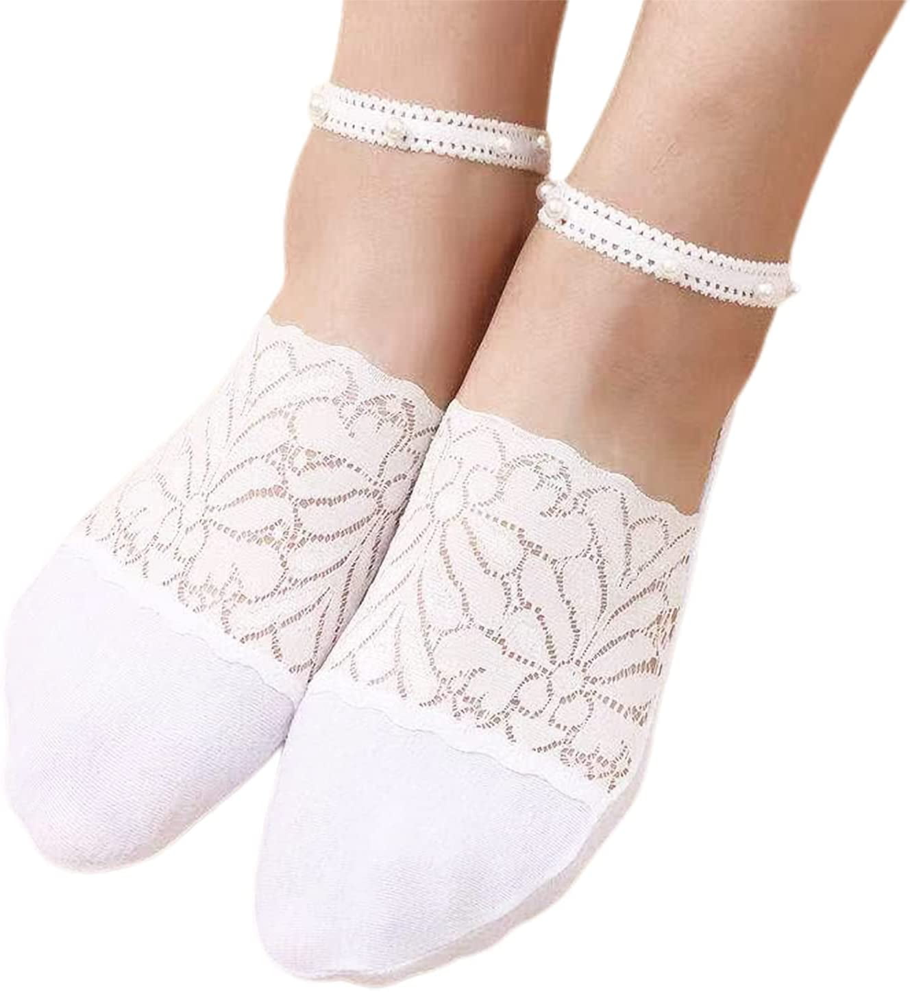 Women s Beaded Lace Socks Ladies Breathable Cotton Invisible