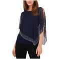 thumbnail image 1 of MSK Womens Beaded Overlay Cap Pullover Blouse, Blue, Large, 1 of 1