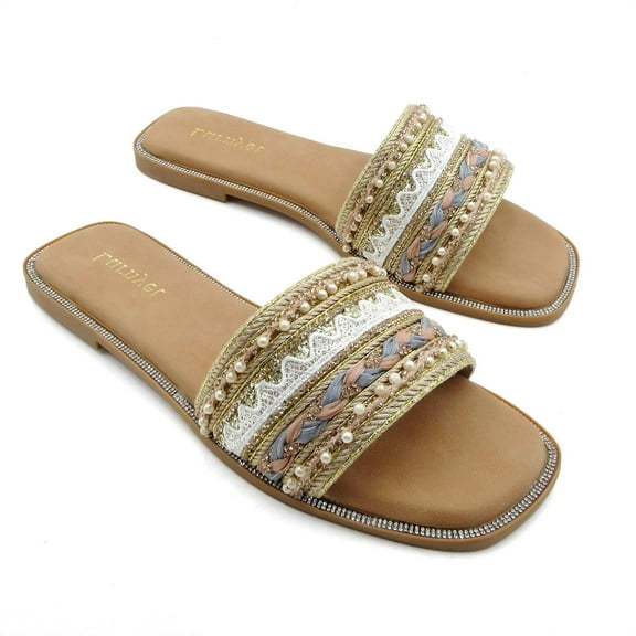 GJPBGK Women’s Pearl Flip Flops Comfy Summer Beach Sandals with Beaded Straps Lightweight Open Toe Slippers for Casual Wear or Vacation Gift