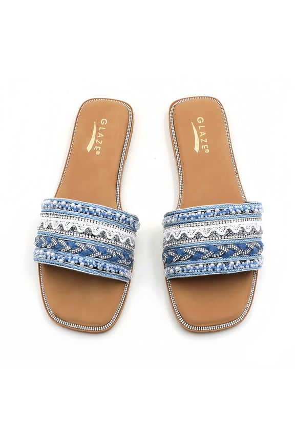 Women's Pearl Beaded Slide Sandals Casual Summer Flat Sandals Fashion Embellished Slip-On Sandals Comfortable Open Toe Slippers for Beach Travel & Everyday Wear