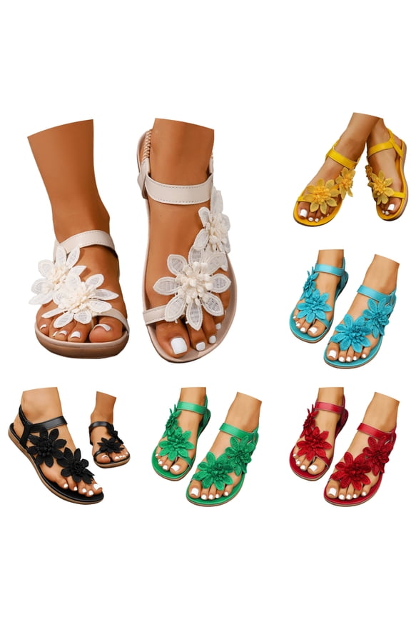 Womenâs Beaded Sandals with Arch Support - Comfortable Flat Summer Beach Sandals, Bohemian Style Slide Sandals for Women, Non Cushion Footbed for Walking, Lightweight Outdoor Casual Shoes