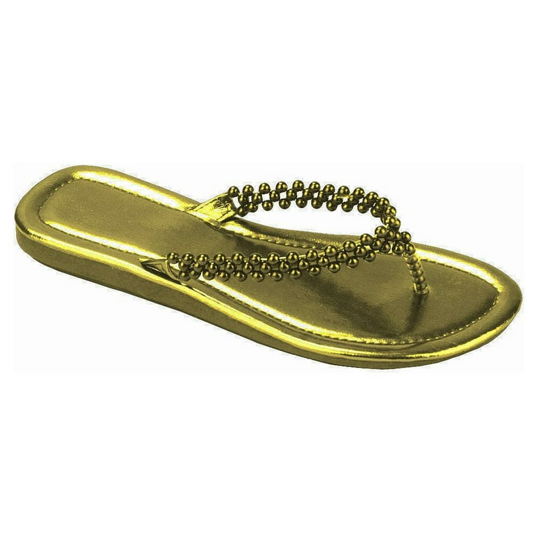 Gold Women's Vintage Flats Thong Flip Flop Sandals with Beaded