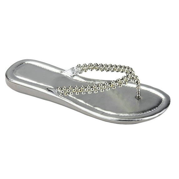 Women's Beaded Straps Vintage Flats Thong Flip Flop Sandals Silver