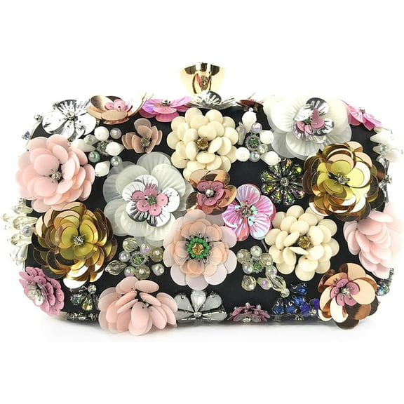 Women's Beaded Wallet Gold Black Handbag Evening Dress Bag Flower Handbag Women's Wedding Guest Cocktail Wallet