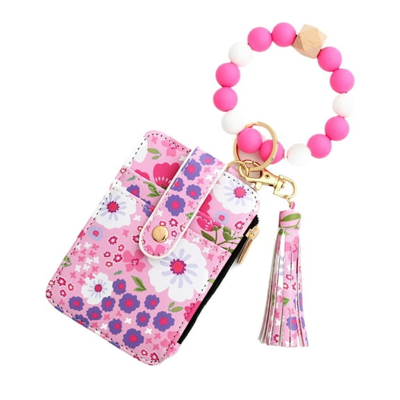 Women's Beaded Wallet,Keychain Bracelet Wristlet with Wallet Card Holder Pocket With Beaded Tassel Decoration（C*1PCS)