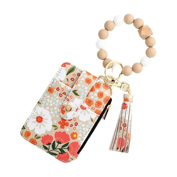Women's Beaded Wallet,Keychain Bracelet Wristlet with Wallet Card Holder Pocket With Beaded Tassel Decoration(D*1PCS)