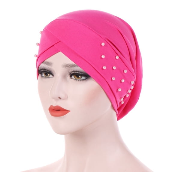 Women's Beads Elastic Turban Hat Cancer Chemo Cap Hijab Head Wrap
