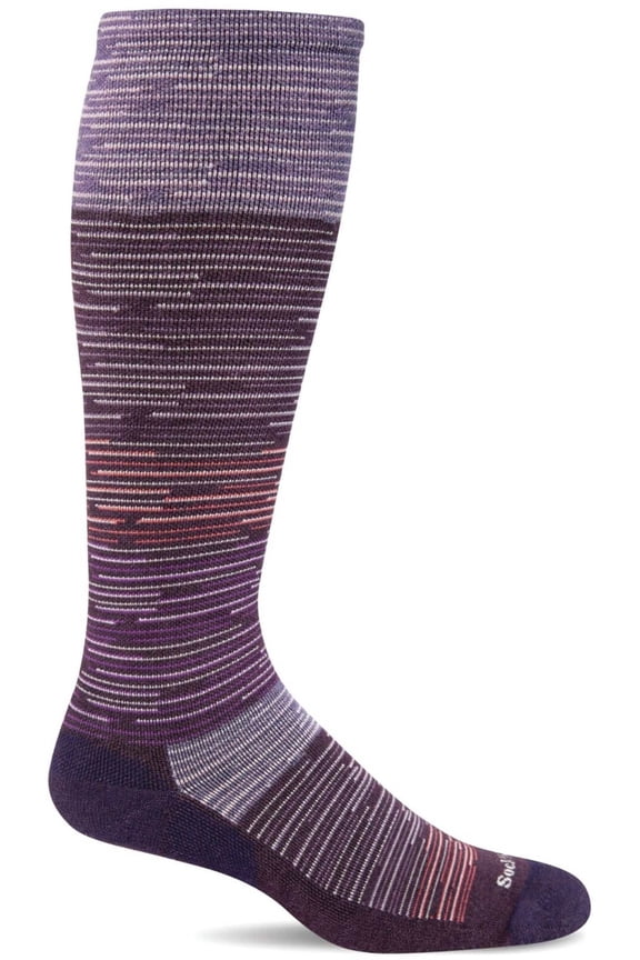 Womens Good Vibes Moderate Compression Knee-high Socks. Blackberry