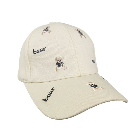 Women's Bear Embroidered Baseball Cap Low Bun Large Head Circumference Soft Cotton Trucker Hat-Beige