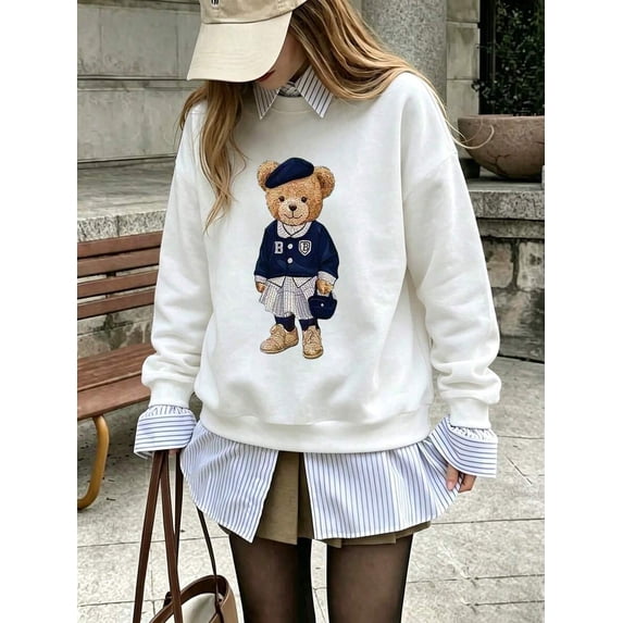 Women's Bear Graphic Sweatshirt Long Sleeve Pullover Top