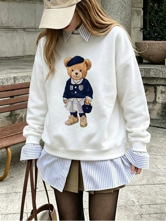 Women's Bear Graphic Sweatshirt Long Sleeve Pullover Top