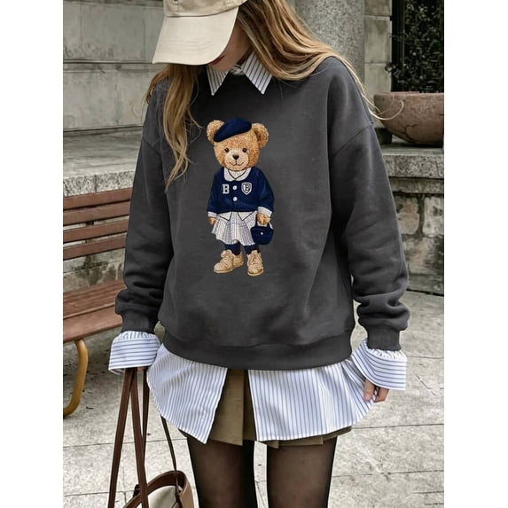 Women's Bear Graphic Sweatshirt Long Sleeve Pullover Top