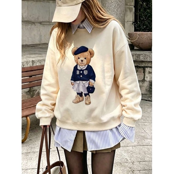 Women's Bear Graphic Sweatshirt Long Sleeve Pullover Top
