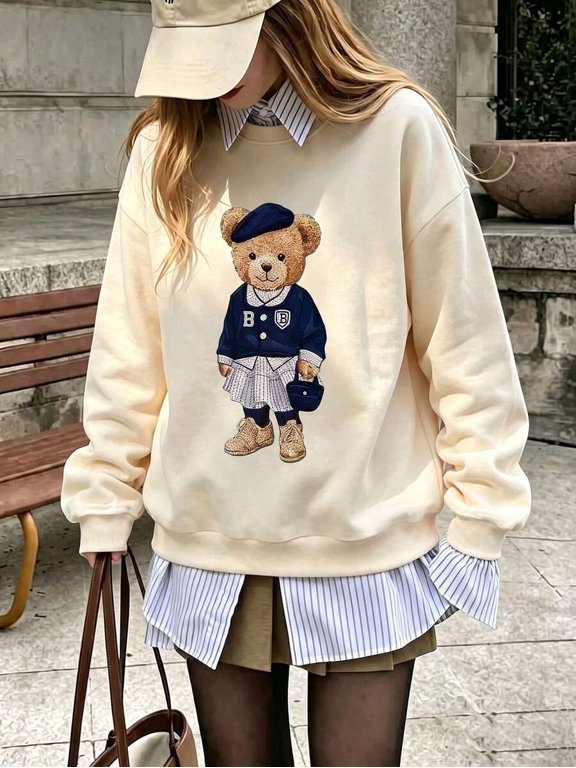 Women's Bear Graphic Sweatshirt Long Sleeve Pullover Top