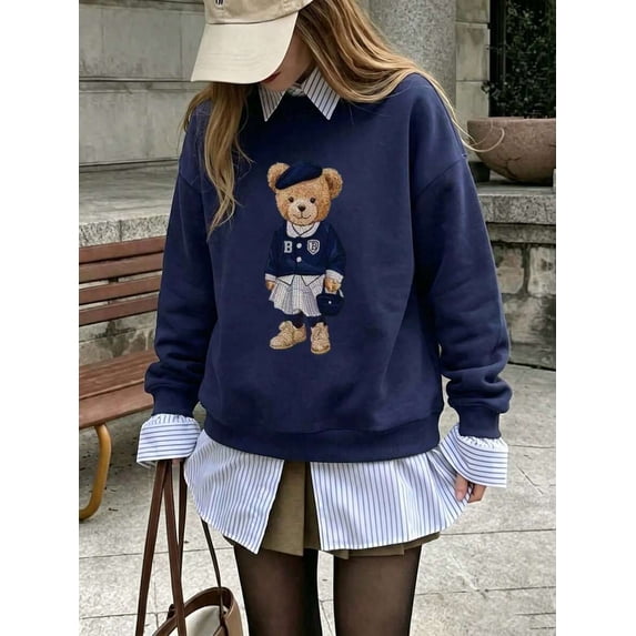 Women's Bear Graphic Sweatshirt Long Sleeve Pullover Top