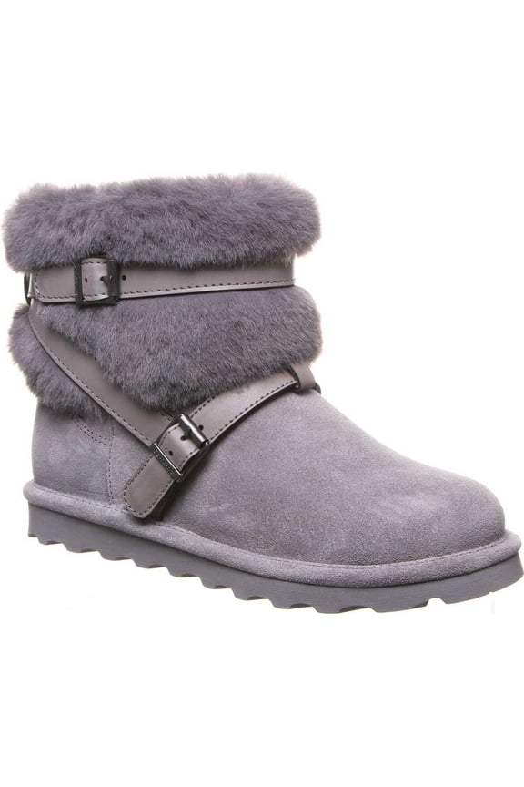 Women's Bearpaw Kiera Ankle Boot Gray Fog Suede/Faux Fur 5 M