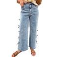 thumbnail image 1 of Women's Beau Blue Bow Knot Wide Leg Jeans – Casual Daily Loose Fit, 16, 1 of 7