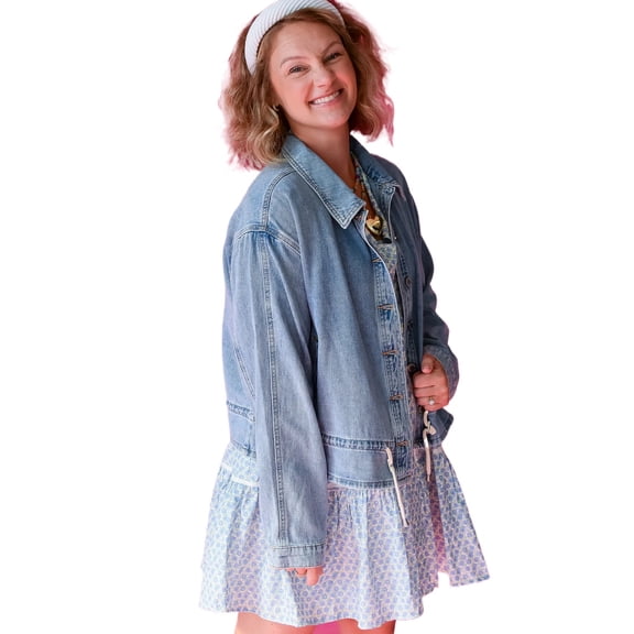 Women's Beau Blue Draw-Cord Hem Denim Jacket – Casual Light Wash Outerwear for Everyday Style, XL