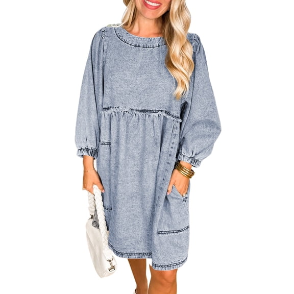 Women's Beau Blue High Waist Loose Fit Denim Mini Dress