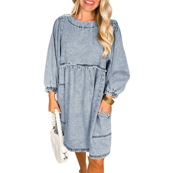 Women's Beau Blue High Waist Loose Fit Denim Mini Dress