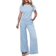 thumbnail image 1 of Women's Beau Blue Textured Colorblock Edge Tank Top and High Waist Pants Set - [ZhiHiMeRi] | (US 12-14)L, 1 of 12