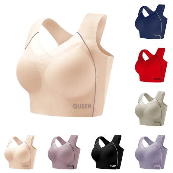 Women's Beautiful Back Plus Size Sports Bra Upper Support Gathering Underwear, Wireless Shock Absorbing Fitness Vest, Accessory Breast Collection Bralette, Seamless High Impact Yoga Workout Top