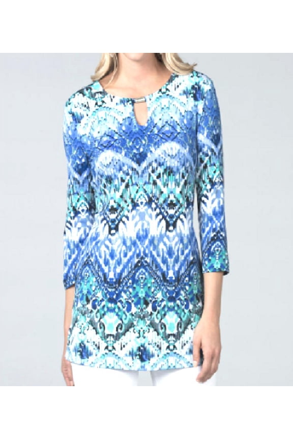 Women's Beautiful Batik Top Knit Tops in Blue - M