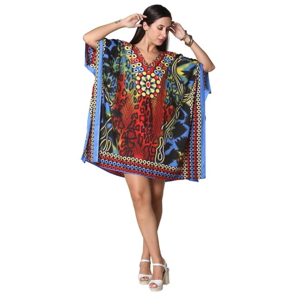 Women's Beautiful Prints Short Kimono Kaftan Dress Coverup Loose Sundress Caftan