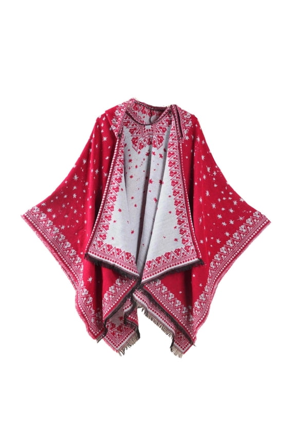 Women's Beautiful Retro Style Poncho Capes Boho Shawl Wraps Ruana Printed Tassel Cardigan Scarf for Spring Winter