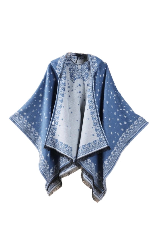 Women's Beautiful Retro Style Poncho Capes Boho Shawl Wraps Ruana Printed Tassel Cardigan Scarf for Spring Winter