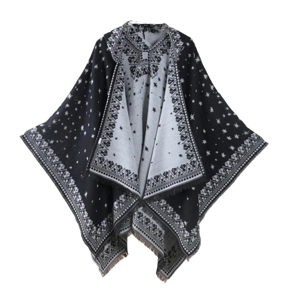 Women's Beautiful Retro Style Poncho Capes Boho Shawl Wraps Ruana Printed Tassel Cardigan Scarf for Spring Winter