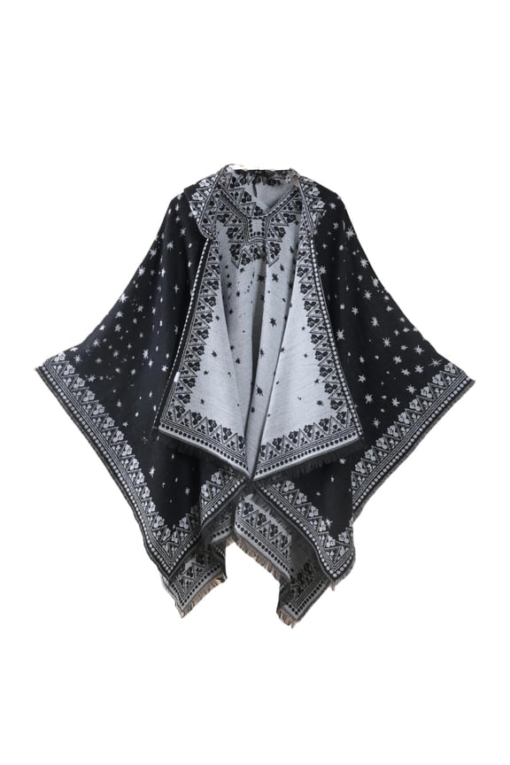 Women's Beautiful Retro Style Poncho Capes Boho Shawl Wraps Ruana Printed Tassel Cardigan Scarf for Spring Winter