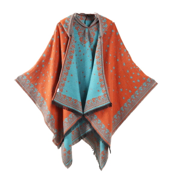 Women's Beautiful Retro Style Poncho Capes Boho Shawl Wraps Ruana Printed Tassel Cardigan Scarf for Spring Winter