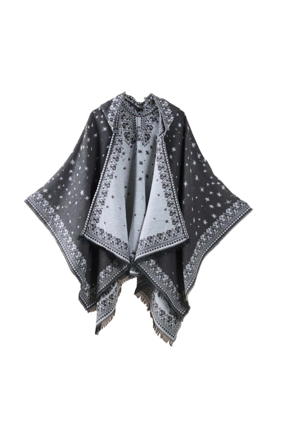 Women's Beautiful Retro Style Poncho Capes Boho Shawl Wraps Ruana Printed Tassel Cardigan Scarf for Spring Winter