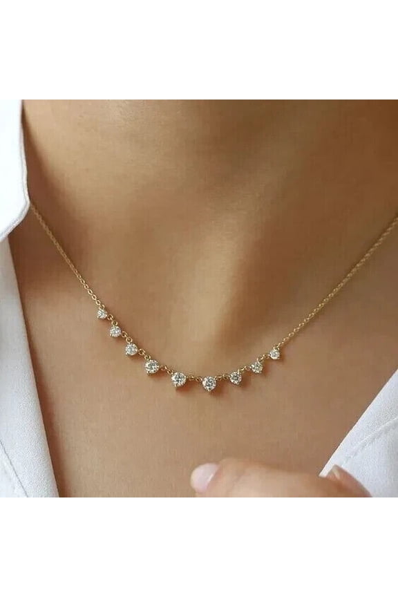 Women's Beauty Mini 18"Necklace Moissanite Round Cut VVS1/D 14k Yellow Gold Plated Silver